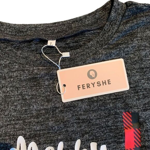 FERYSHE Women’s Soft Long Sleeve Merry Christmas Kangaroo Pocket Top Size Large - Picture 5 of 7